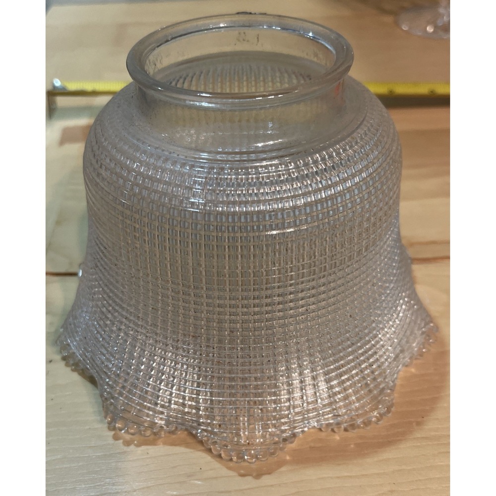 Antique NOV 14 1905 HOLOPHANE Glass‎ Lamp Shade Ruffled Waffle 2.5" Fitter 5.5"W